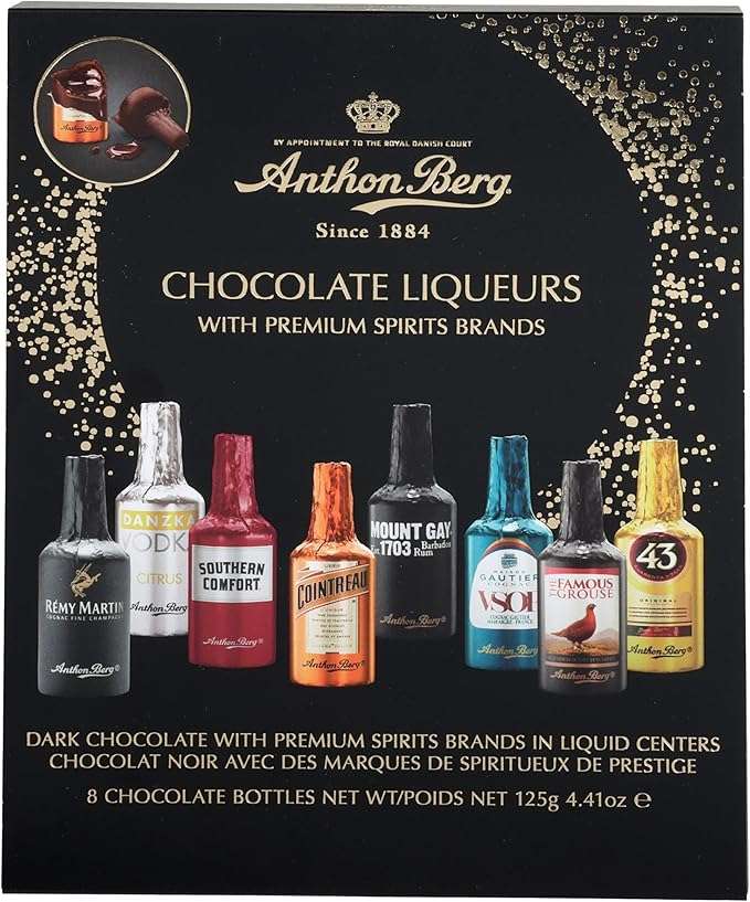 Čokoládové lahvičky s alkoholem, 8 ks - Anthon Berg