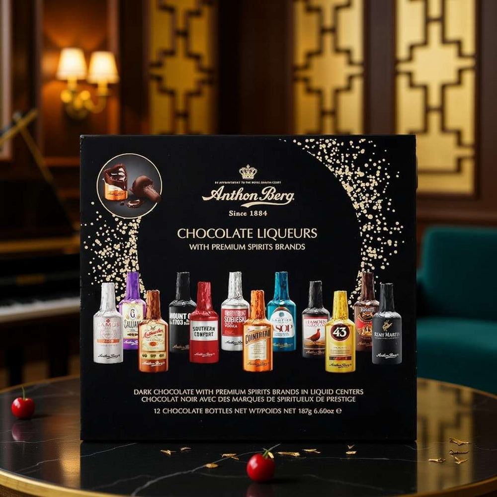 Čokoládové lahvičky s alkoholem, 12 ks - Anthon Berg