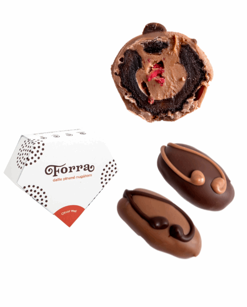 Datle plněné nugátem s malinami obalené v čokoládě 50g - Forra