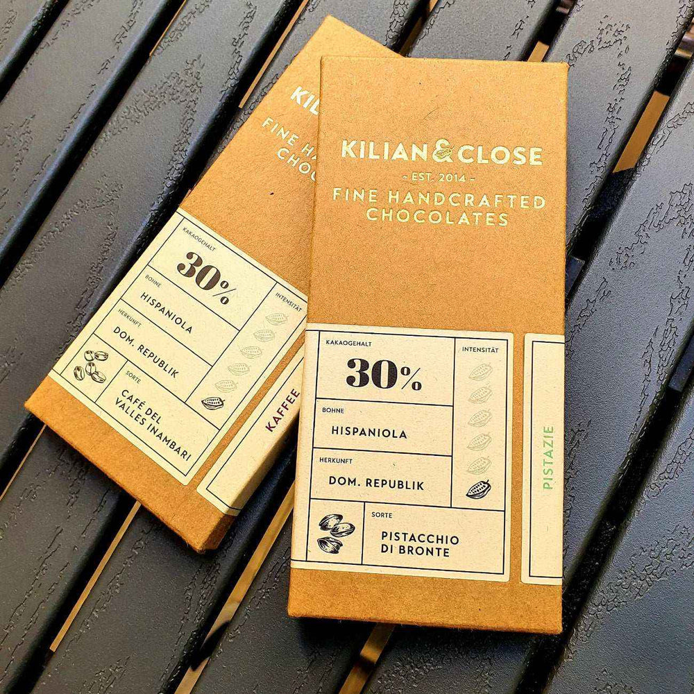 Bílá čokoláda 30% s pistáciemi z Bronte BIO - Kilian & Close