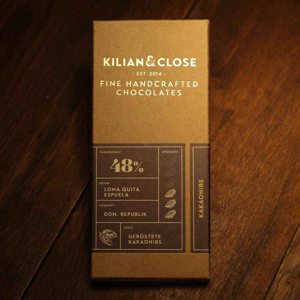 Vysokoprocentní mléčná čokoláda 48% s kakaovými boby BIO - Kilian & Close