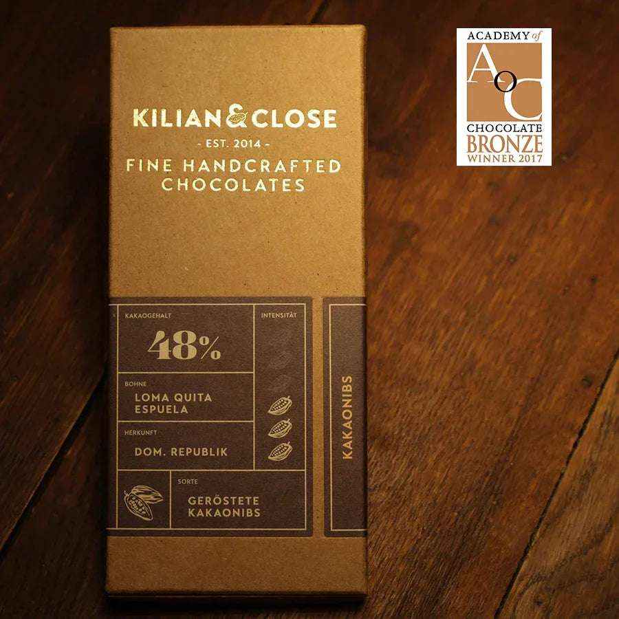 Vysokoprocentní mléčná čokoláda 48% s kakaovými boby BIO - Kilian & Close