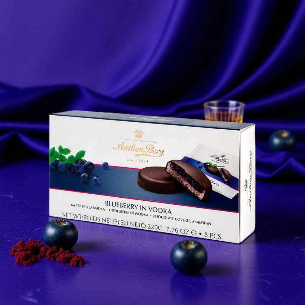 Marcipán v čokoládě - borůvky s vodkou - Anthon Berg