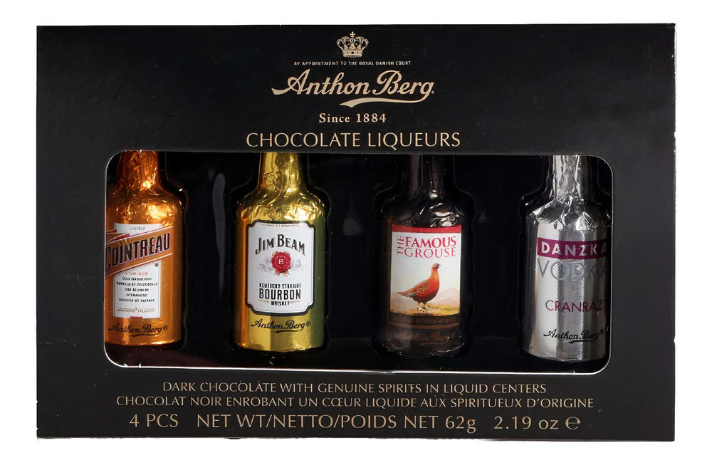 Čokoládové lahvičky s alkoholem, 4 ks - Anthon Berg