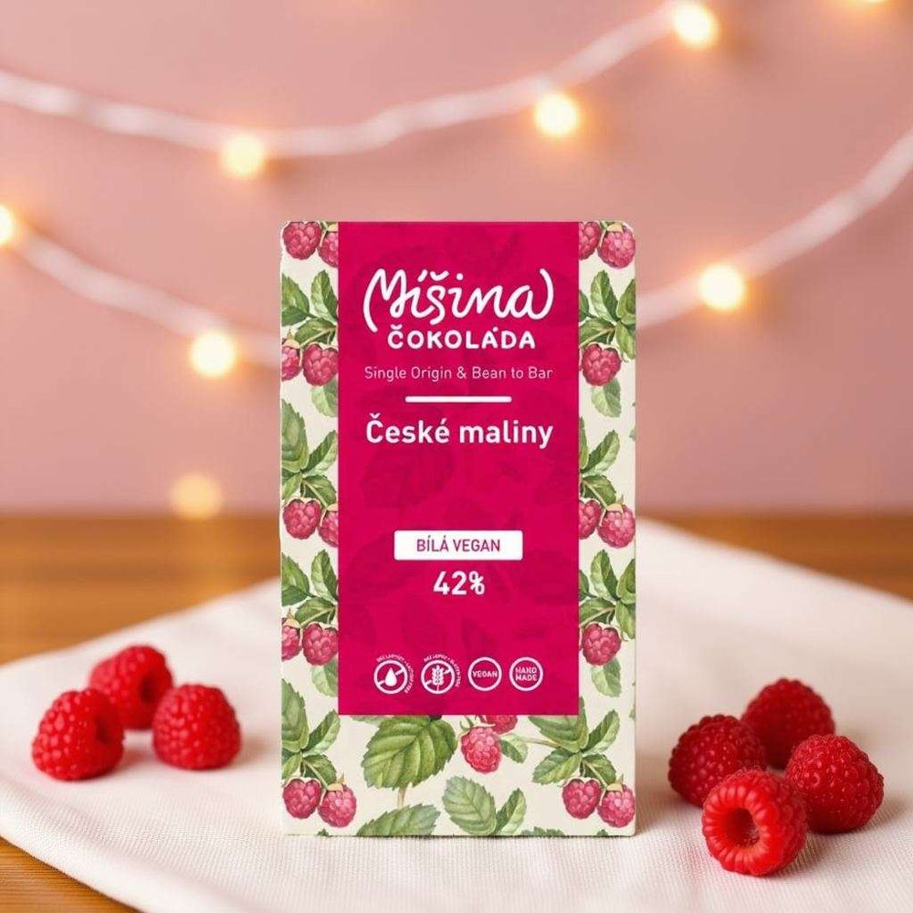 Bílá čokoláda 42% s malinami - Míšina čokoláda