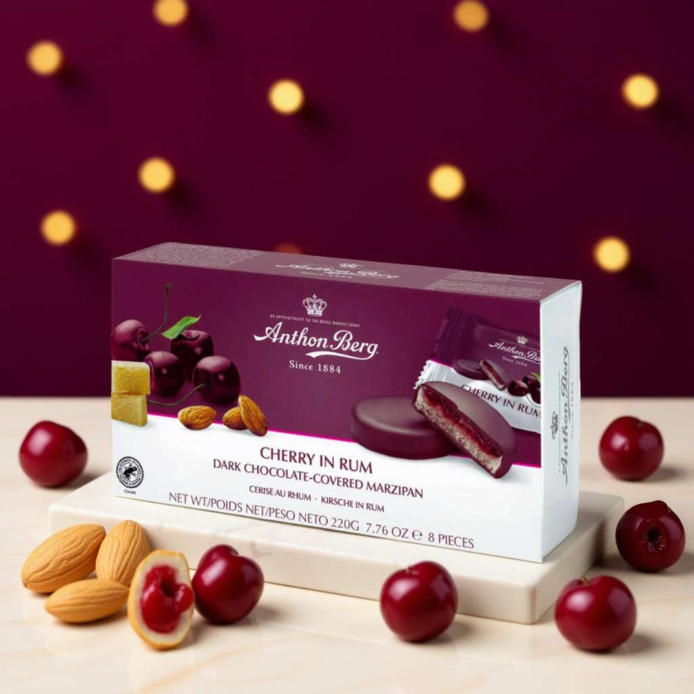 Marcipán v čokoládě - višně s rumem - Anthon Berg