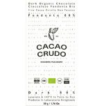 Obal tmavé organické čokolády Cacao Crudo s 80% podílem kakaa a bio certifikací.