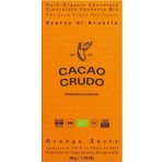 Obal tmavé organické čokolády Cacao Crudo s pomerančovou kůrou, 50 g.