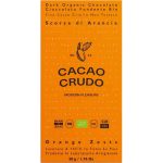 Obal tmavé organické čokolády Cacao Crudo s pomerančovou kůrou, 50 g.
