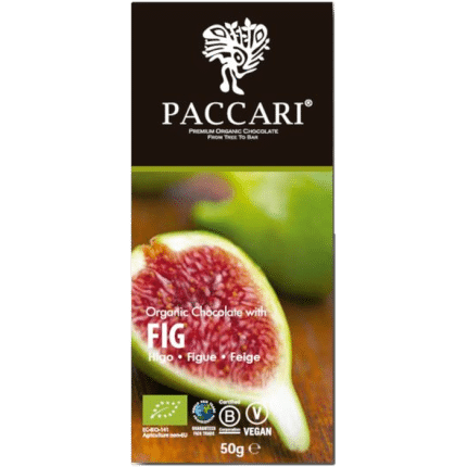 Balení hořké čokolády Paccari 60 % s fíky BIO.
