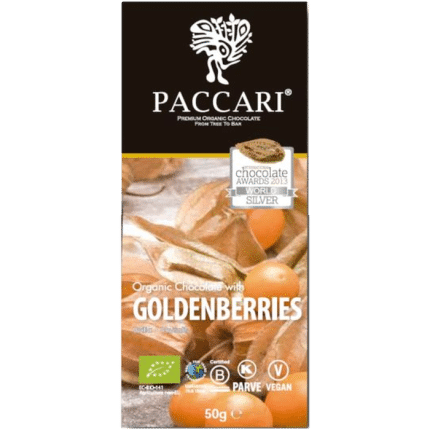 Balení hořké čokolády Paccari 60 % s physalis BIO.