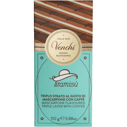 Balení mléčné čokolády Venchi Tiramisu.