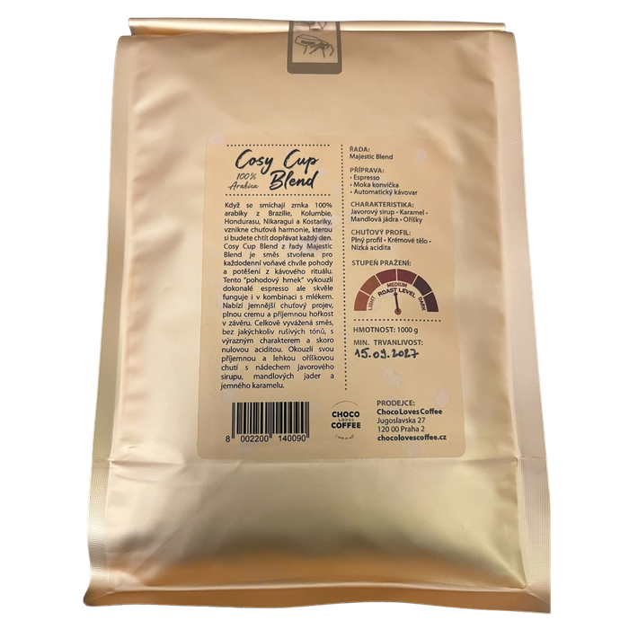 Cosy Cup Blend – zadní strana balení kávy