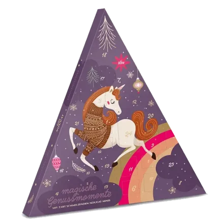 Trojúhelníkový adventní kalendář s jednorožcem a čísly